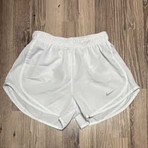 Nike Women's White Athletic Running Shorts with Silver Swoosh